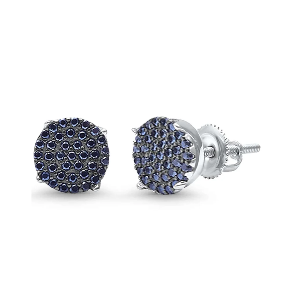 8MM Available 4 Colors Round Micro Pave .925 Sterling Silver Earrings - Image 3
