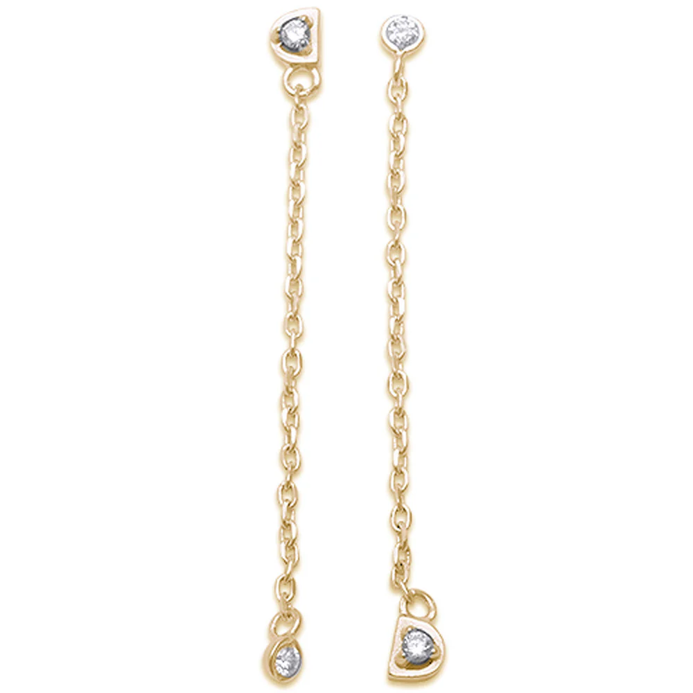 <span>CLOSEOUT! </span>Yellow Gold Plated Cubic Zirconia Drop Dangle Long .925 Sterling Silver Earrings