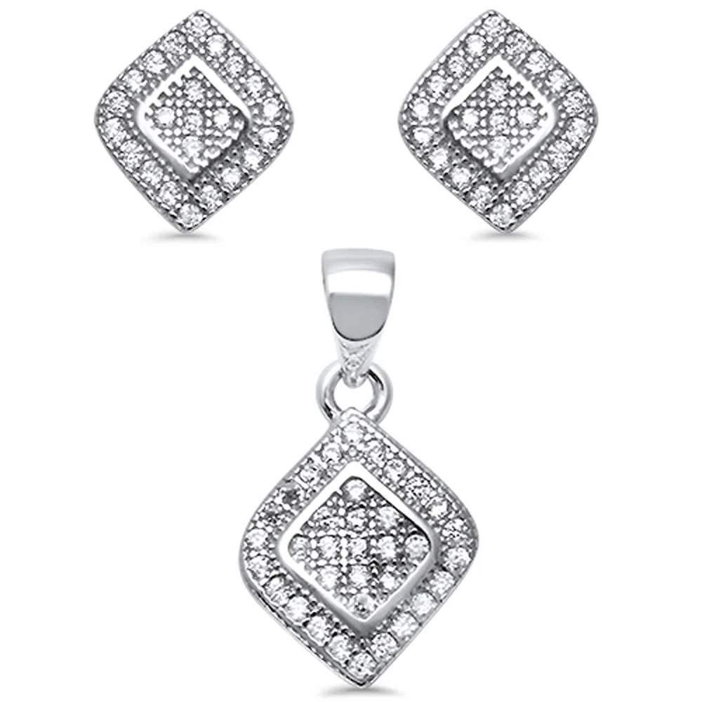 <span>CLOSEOUT!</span>Elegant! Round Cubic Zirconia .925 Sterling Silver Pendant & Earring Set