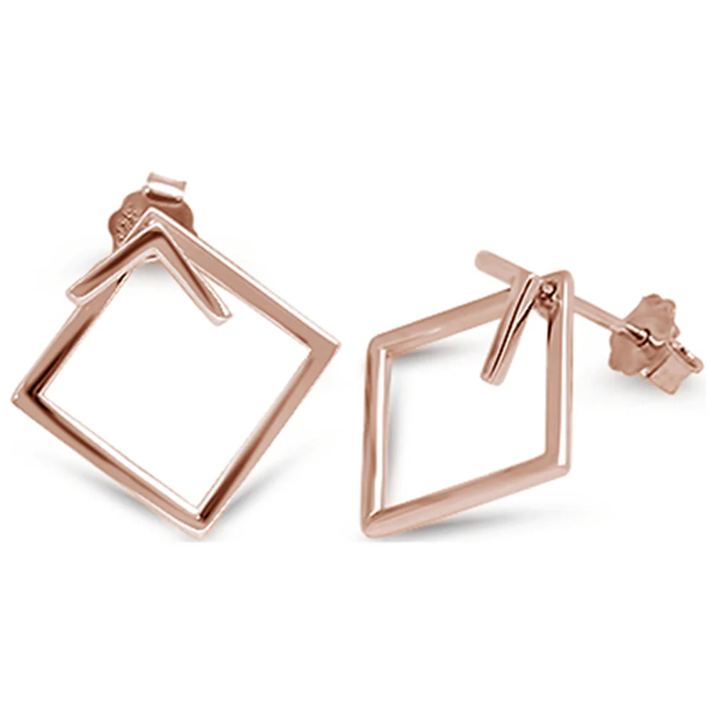 <span>CLOSEOUT! </span>Rose Gold Plated Square Hoop .925 Sterling Silver Earrings