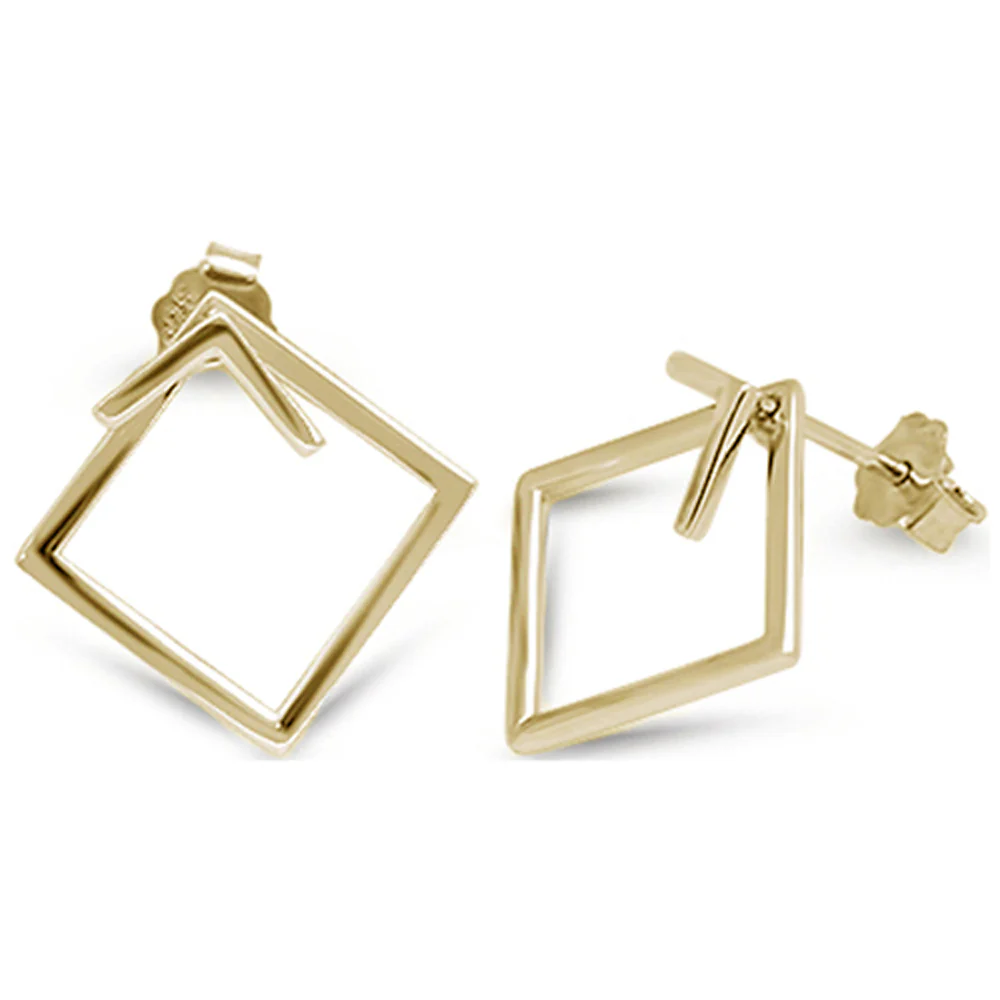 <span>CLOSEOUT! </span>Yellow Gold Plated Square Hoop .925 Sterling Silver Earrings