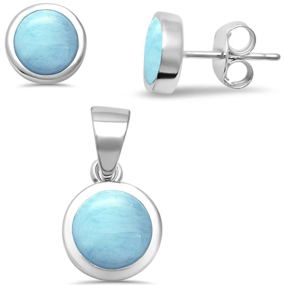 Larimar .925 Sterling Silver Earrings & Pendant Set