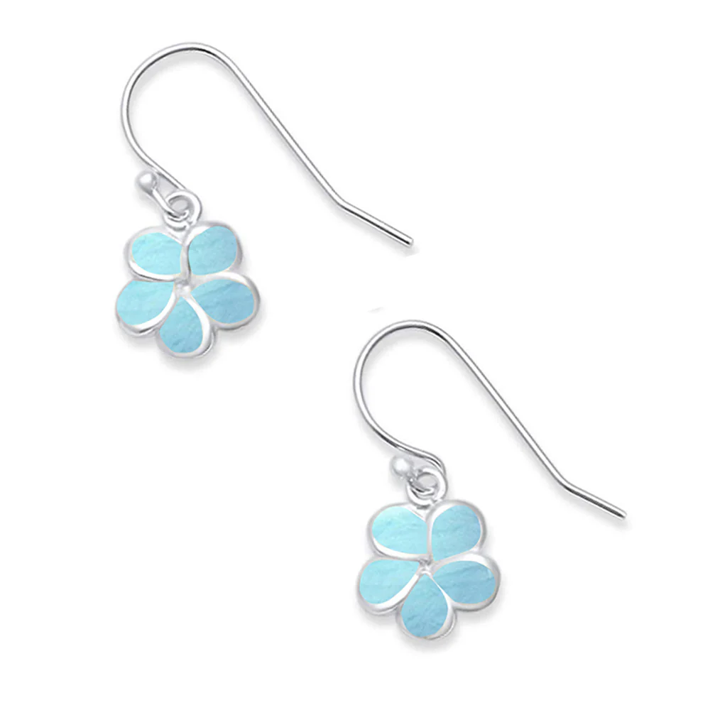 Natural Larimar Plumeria .925 Sterling Silver Earrings