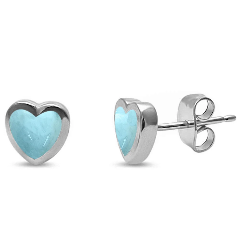 Natural Larimar Heart Shape Stud .925 Sterling Silver Earrings