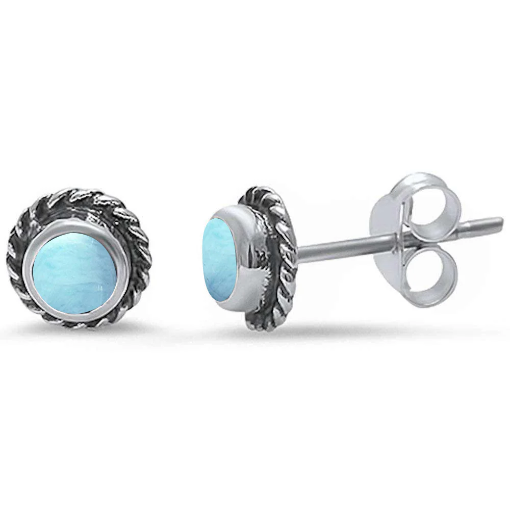 Natural Larimar Stud .925 Sterling Silver Earrings