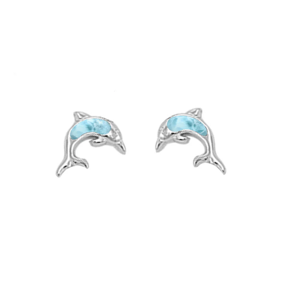 Cute Natural Larimar Stud .925 Sterling Silver Earrings