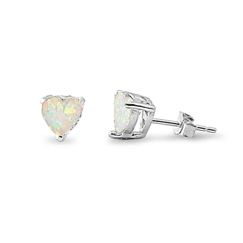 White Opal Heart  .925 Sterling Silver Earrings