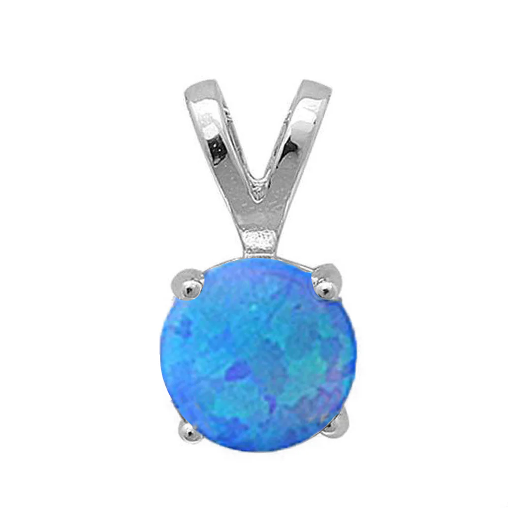 Round Blue Opal .925 Sterling Silver Pendant