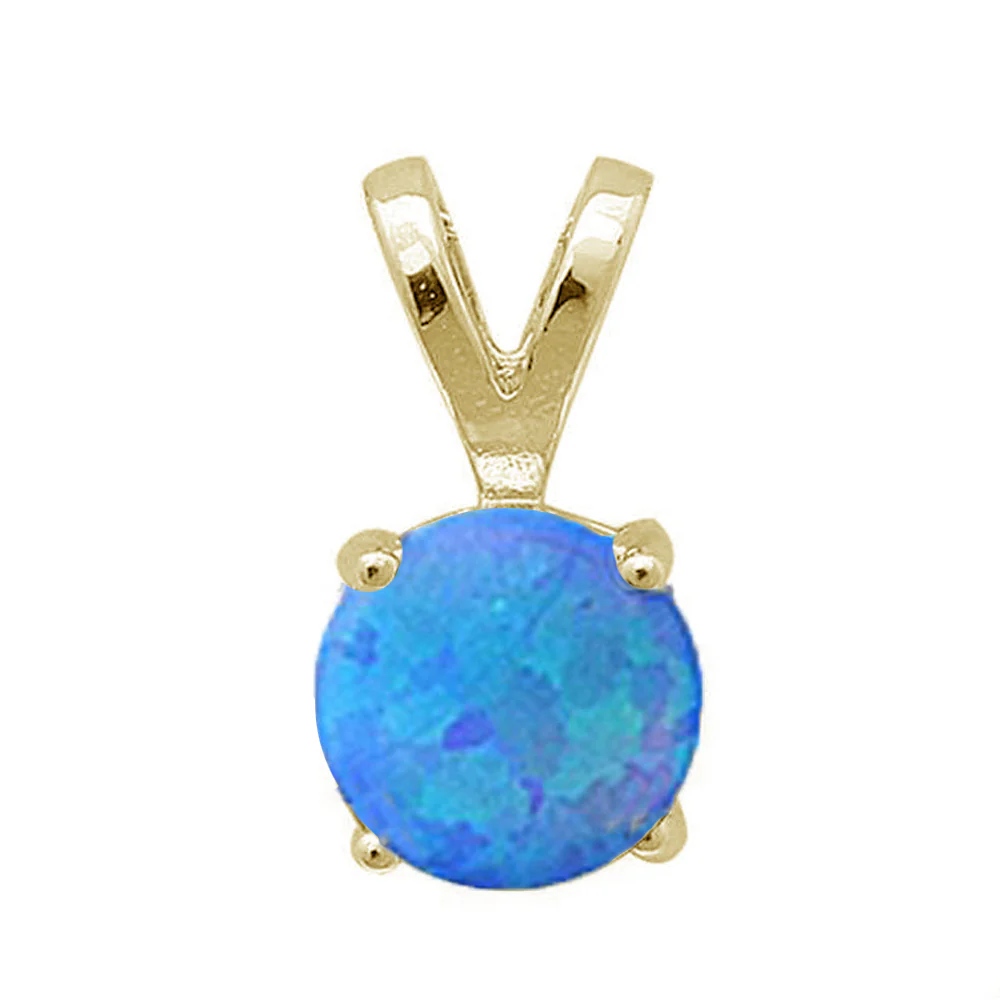 Yellow Gold Plated Round Blue Opal .925 Sterling Silver Pendant