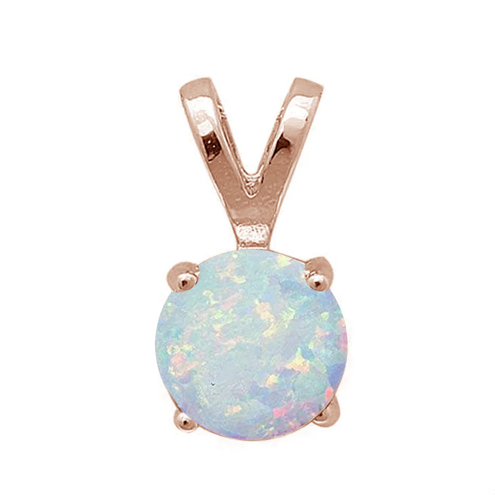Rose Gold Plated Round White Opal .925 Sterling Silver Pendant