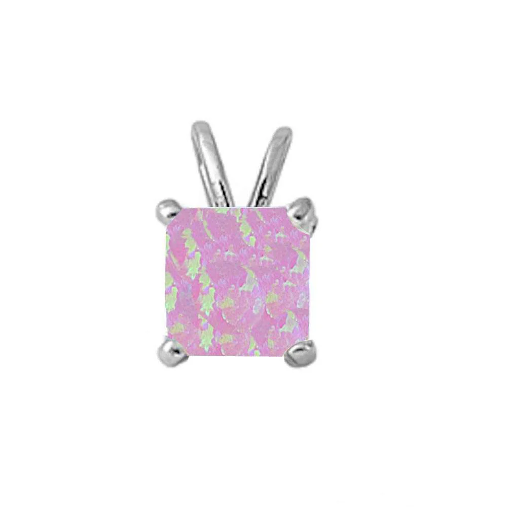 Princess Cut Pink Opal .925 Sterling Silver Pendant