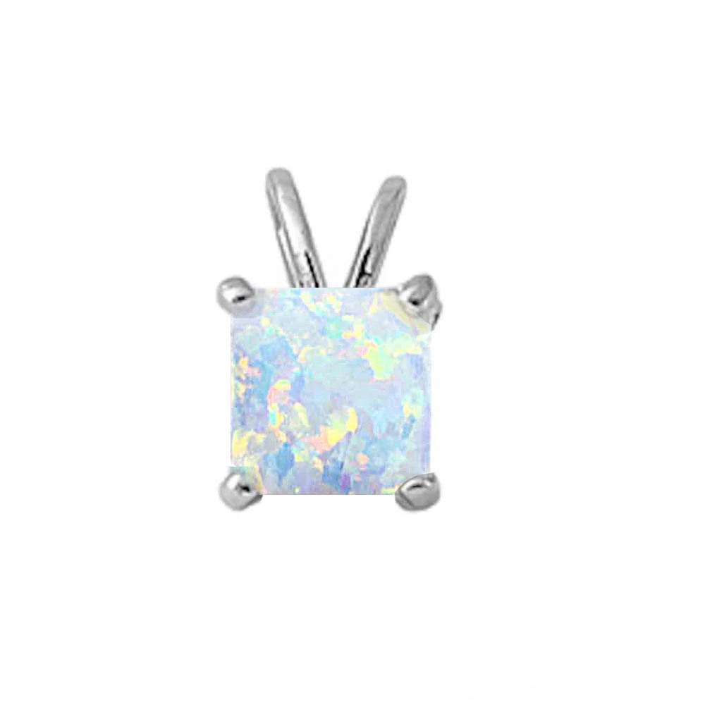 Princess Cut White Opal .925 Sterling Silver Pendant