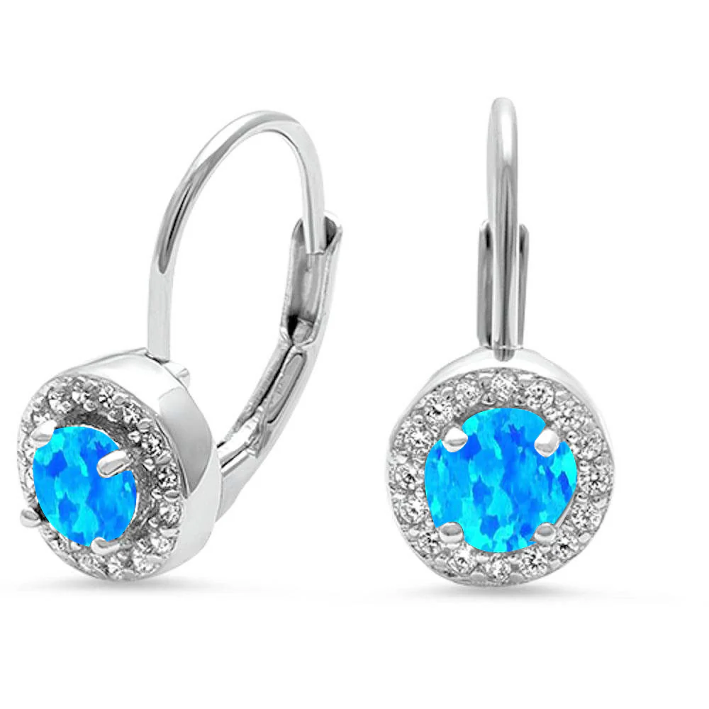 Halo Blue Opal .925 Sterling Silver Earrings
