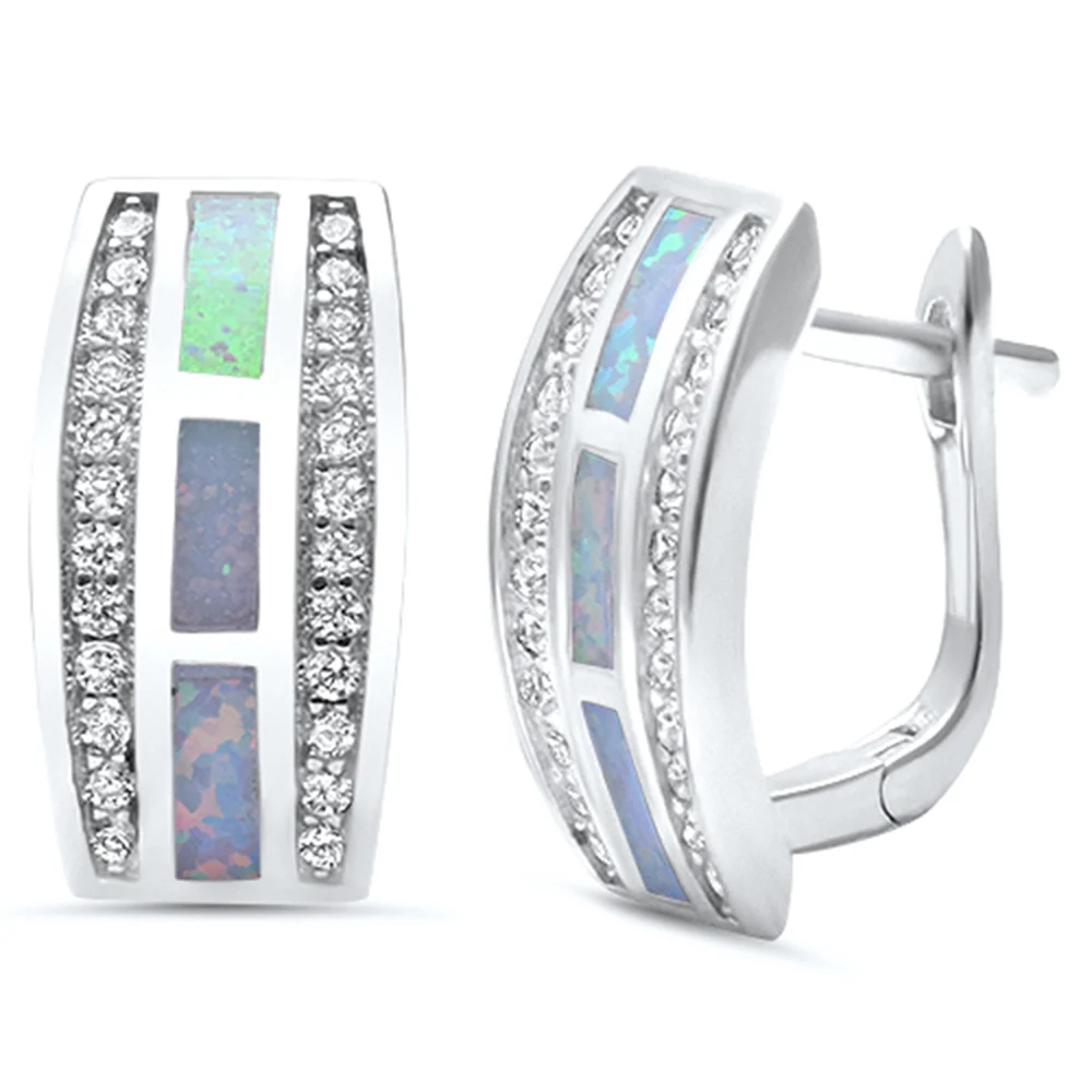 New Fashion Lab Created White Opal & Cz .925 Sterling Silver Earrings