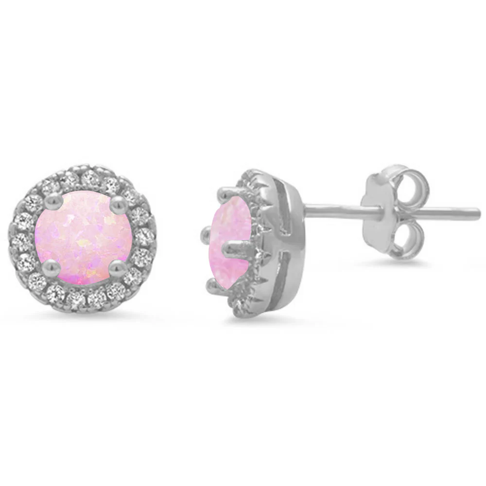Halo Pink Opal .925 Sterling Silver Earrings