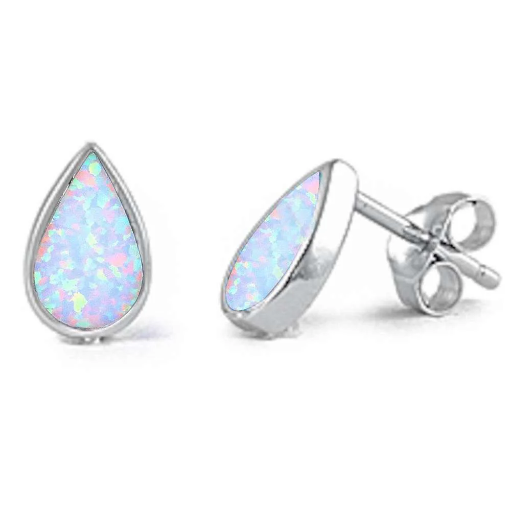 <span>CLOSEOUT! </span>Teardrop White Opal Stud .925 Sterling Silver Earrings