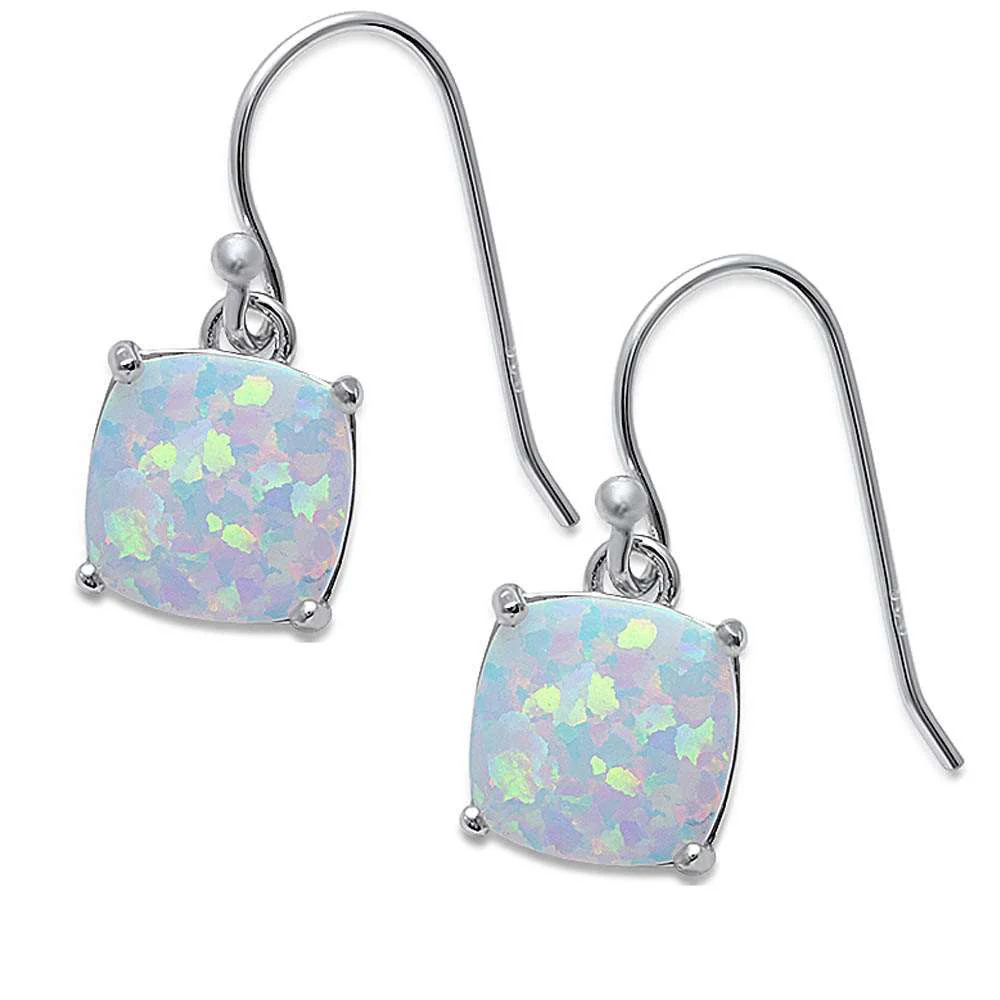Cushion Shape White Fire Opal Dangle Style .925 Sterling Silver Earring