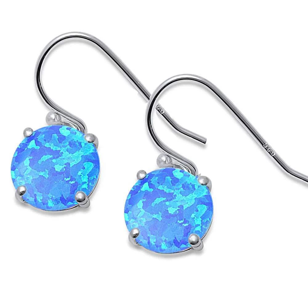 Round Fire Blue Opal .925 Sterling Silver Earring