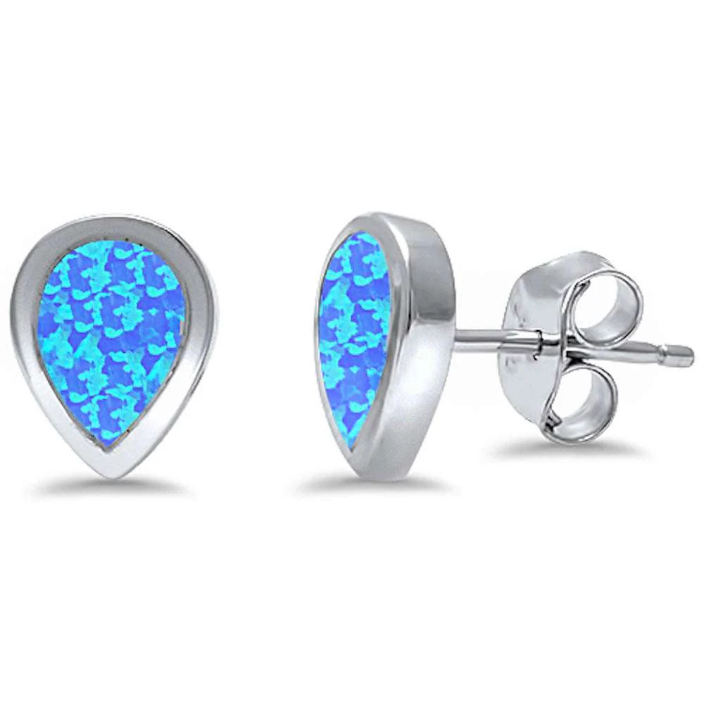 Tear Shape Blue Opal .925 Sterling Silver Earring