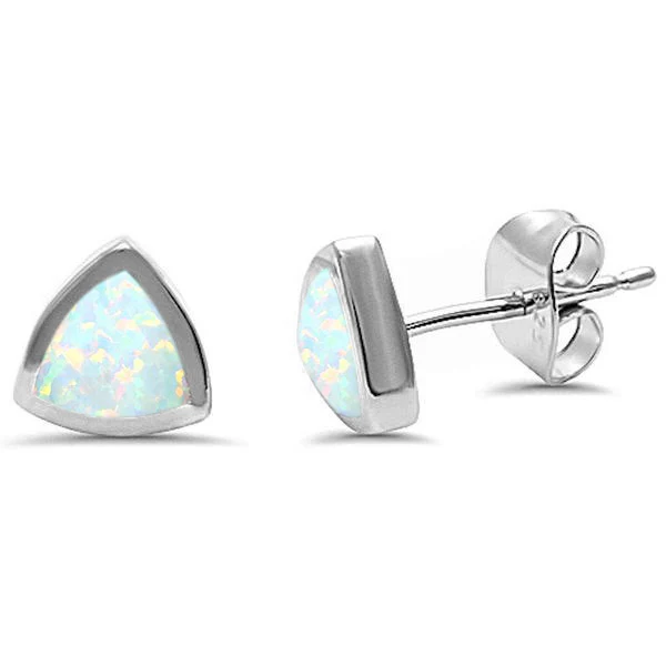 Trillion Shape White Opal .925 Sterling Silver Earring