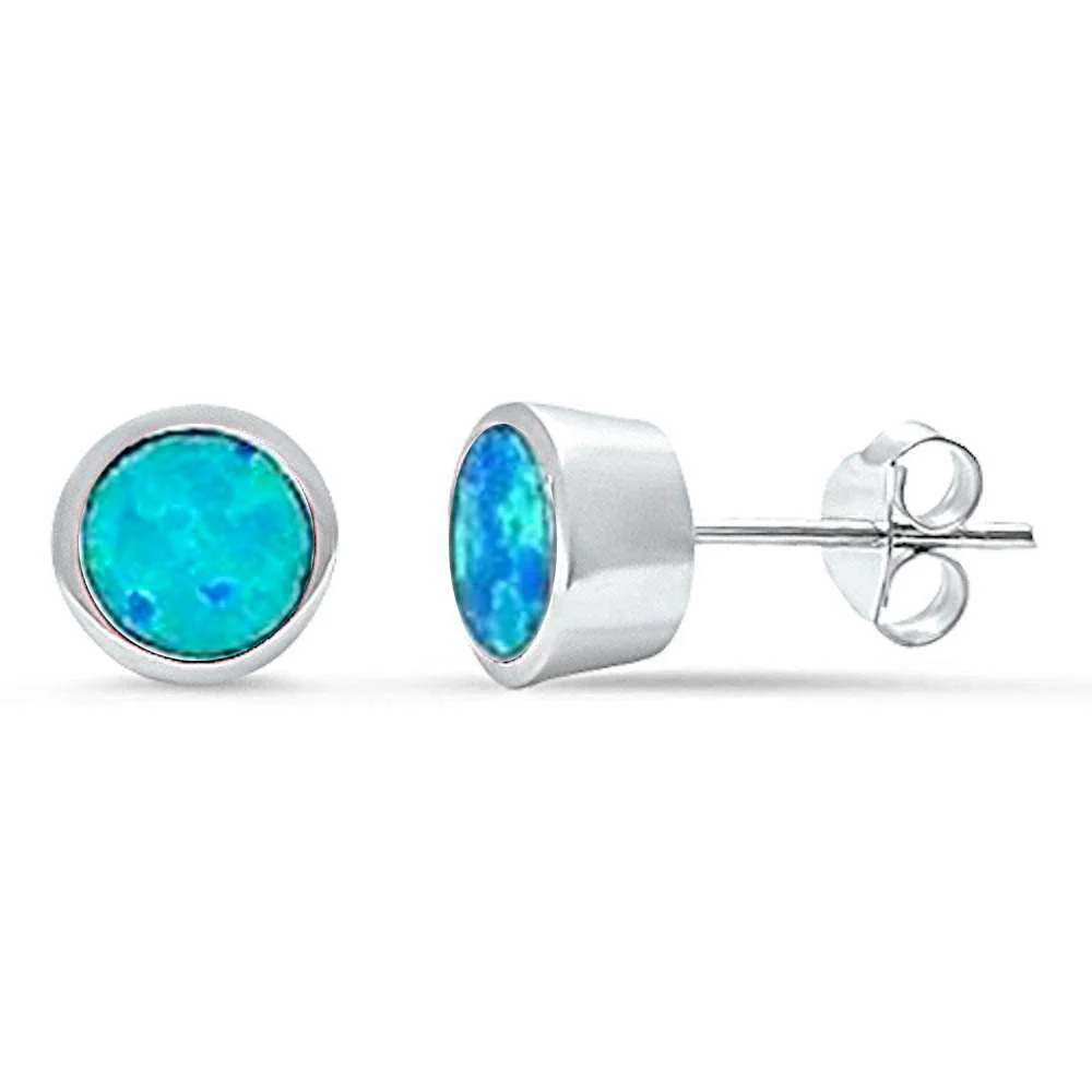 Blue Opal Bezel Stud .925 Sterling Silver Earrings