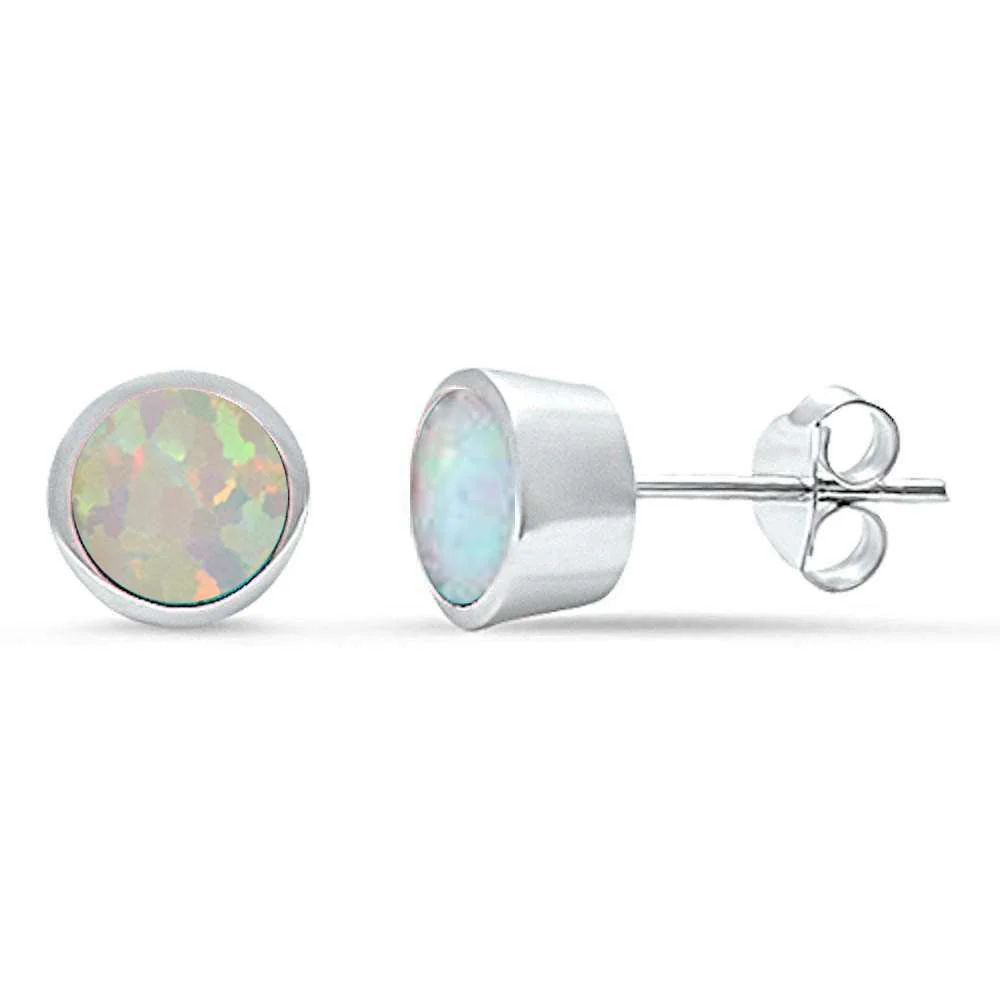White Opal Bezel Stud .925 Sterling Silver Earrings