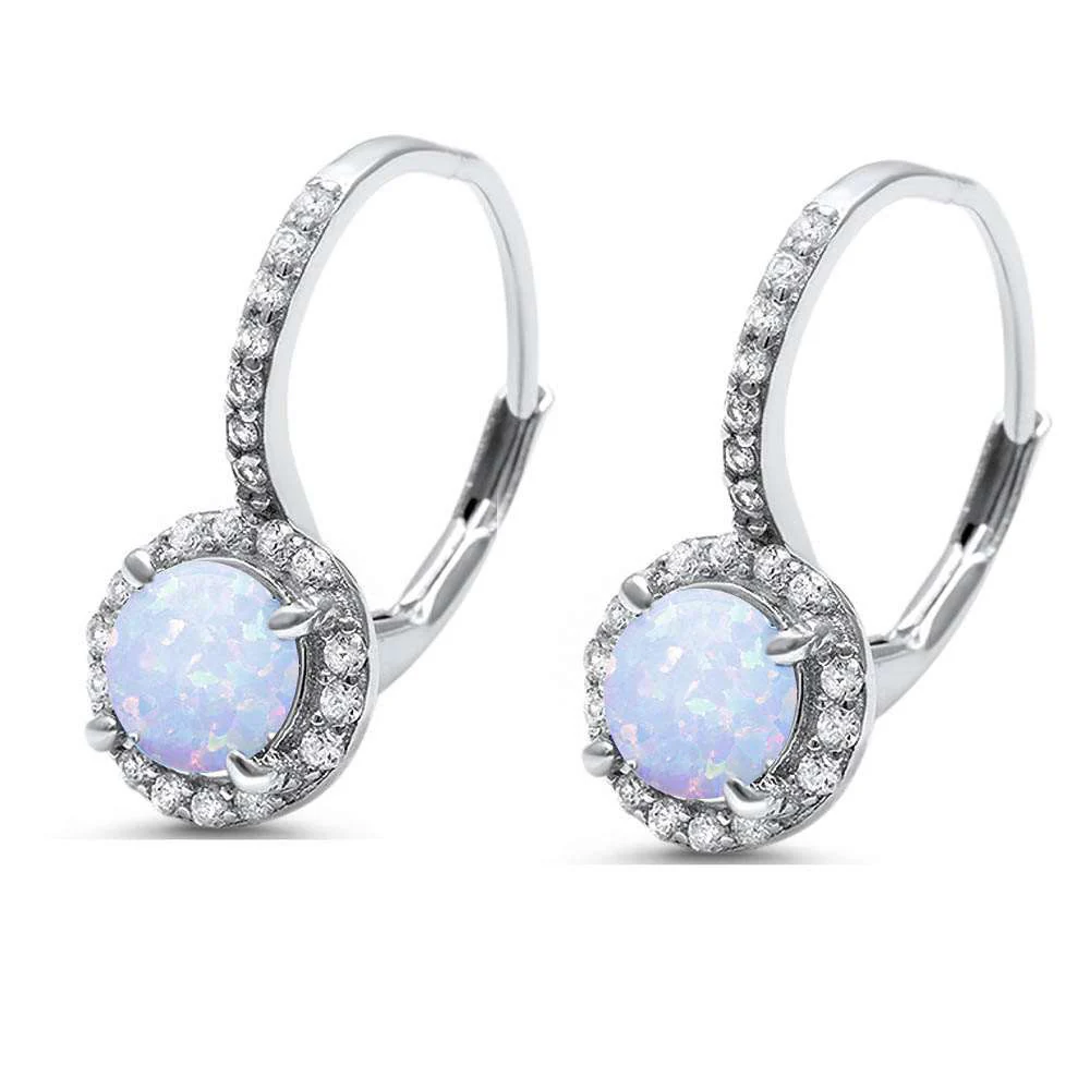 Round White Opal & Cubic Zirconia .925 Sterling Silver Earrings