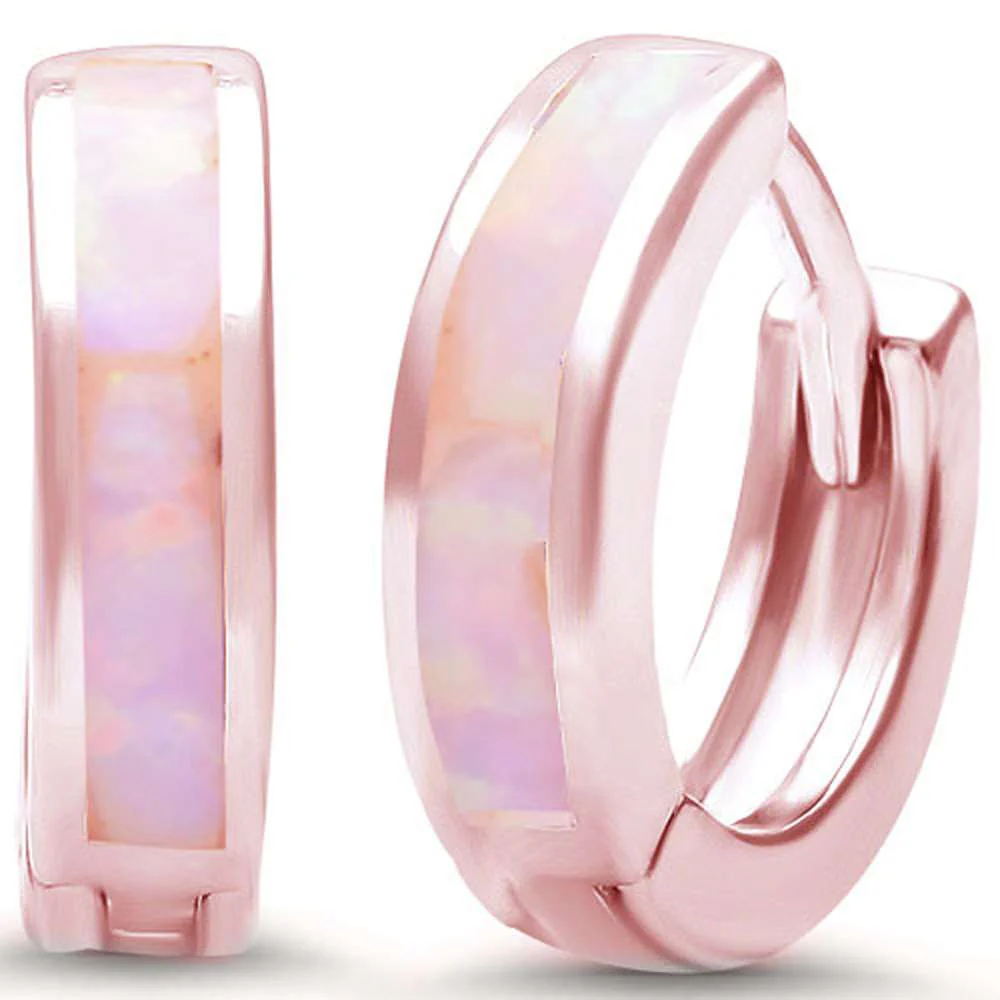 Rosegold Plated Pink Opal .925 Sterling Silver Hoop Huggie Earrings