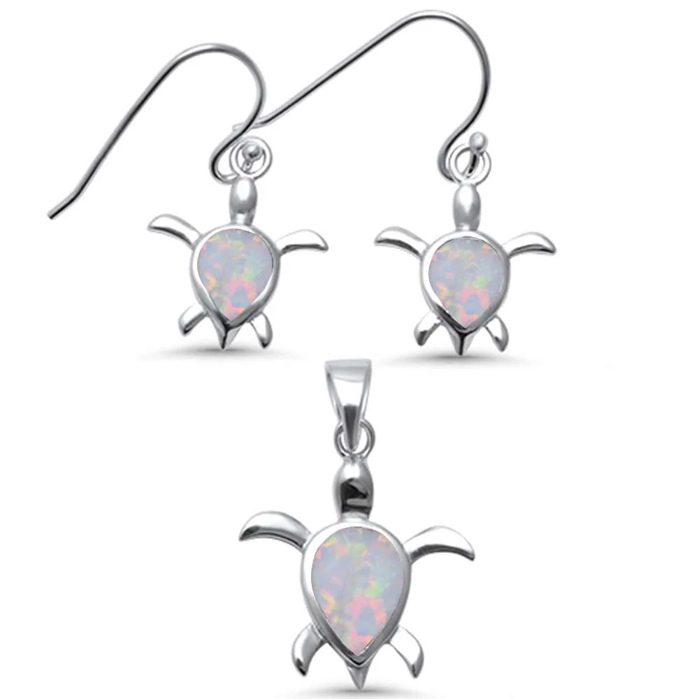 <span>CLOSEOUT! </span>White Opal Turtle  .925 Sterling Silver Pendant Set