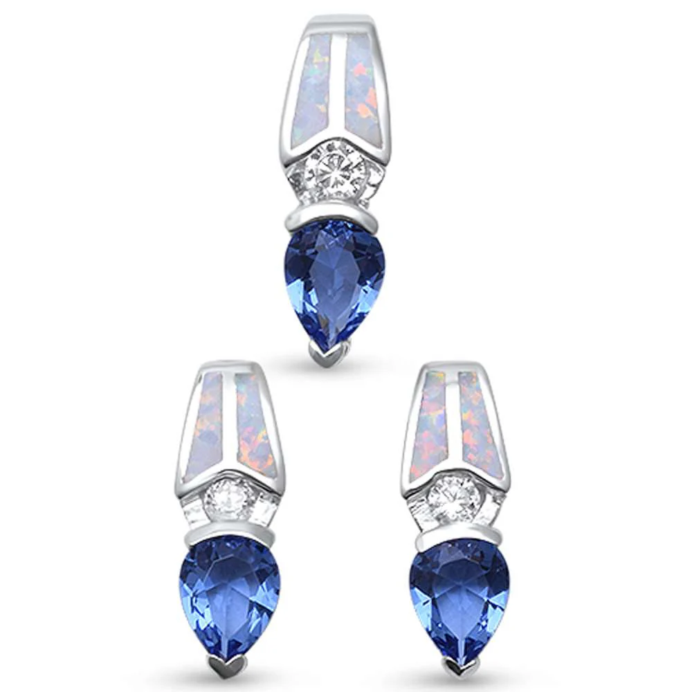 <span>CLOSEOUT! </span>White Opal Bug & Tanzanite Cubic Zirconia  .925 Sterling Silver Pendant Set