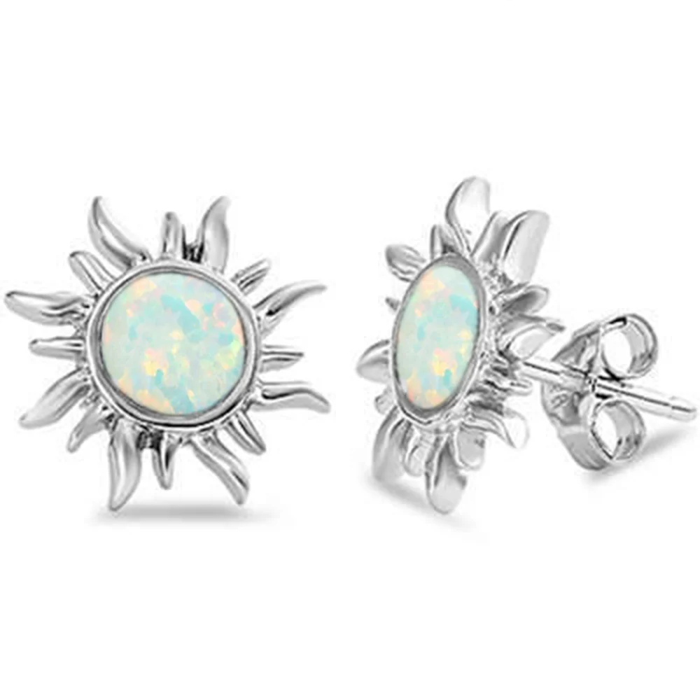 White Opal Sun .925 Sterling Silver Earrings