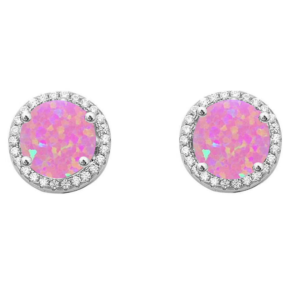 <span>CLOSEOUT! </span>Halo Pink Opal & Cubic Zirconia .925 Sterling Silver Earrings