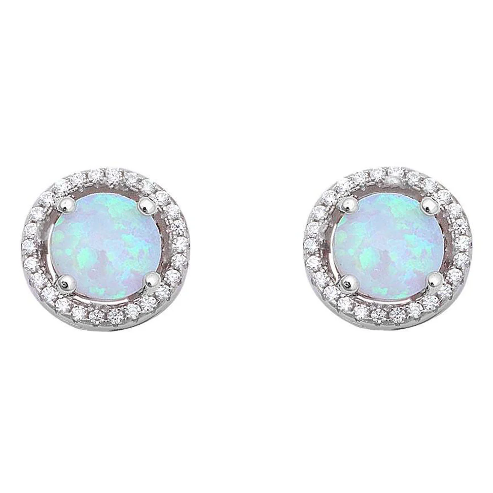 Halo White Opal & Cubic Zirconia .925 Sterling Silver Earrings