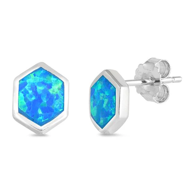 <span>CLOSEOUT! </span>Blue Opal Hexagon .925 Sterling Silver Earrings