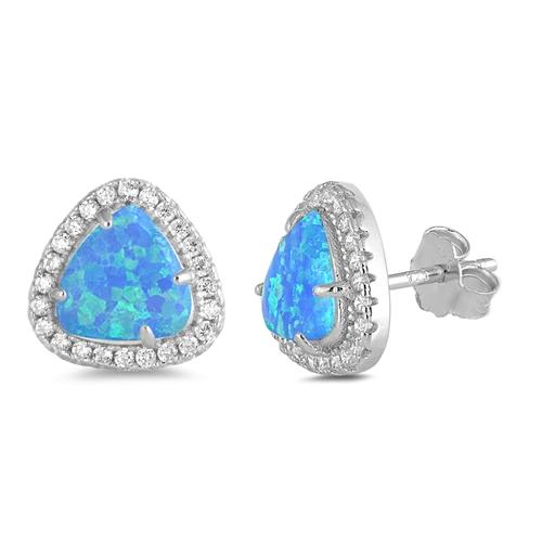 Blue Opal & Cz Trillion Cut  .925 Sterling Silver Earrings