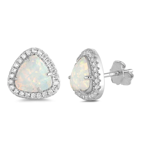 <span>CLOSEOUT! </span>White Opal & Cz Trillion Cut  .925 Sterling Silver Earrings