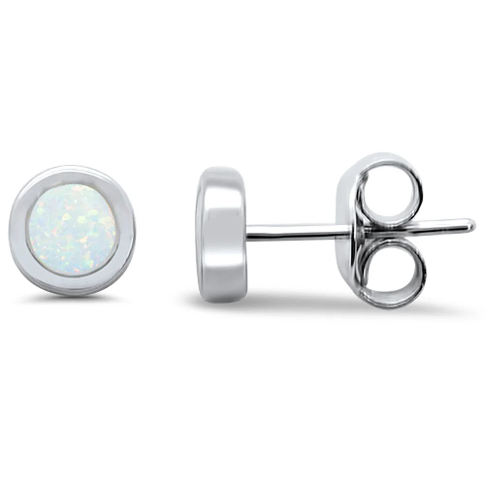 Round White Opal Stud .925 Sterling Silver Earrings
