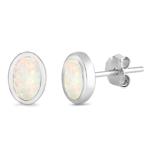 White Opal Oval Shape .925 Sterling Silver Earrings