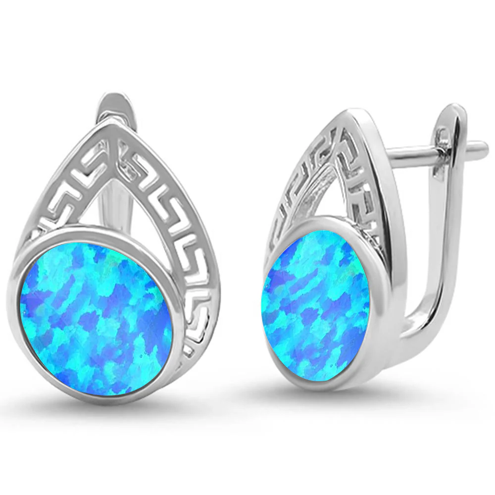 <span>CLOSEOUT! </span>Oval Blue Opal Pear design .925 Sterling Silver Earrings