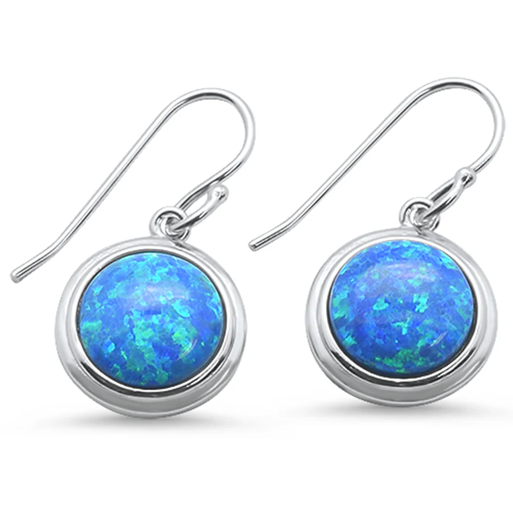 <span>CLOSEOUT! </span>Round Blue Opal .925 Sterling Silver Earrings