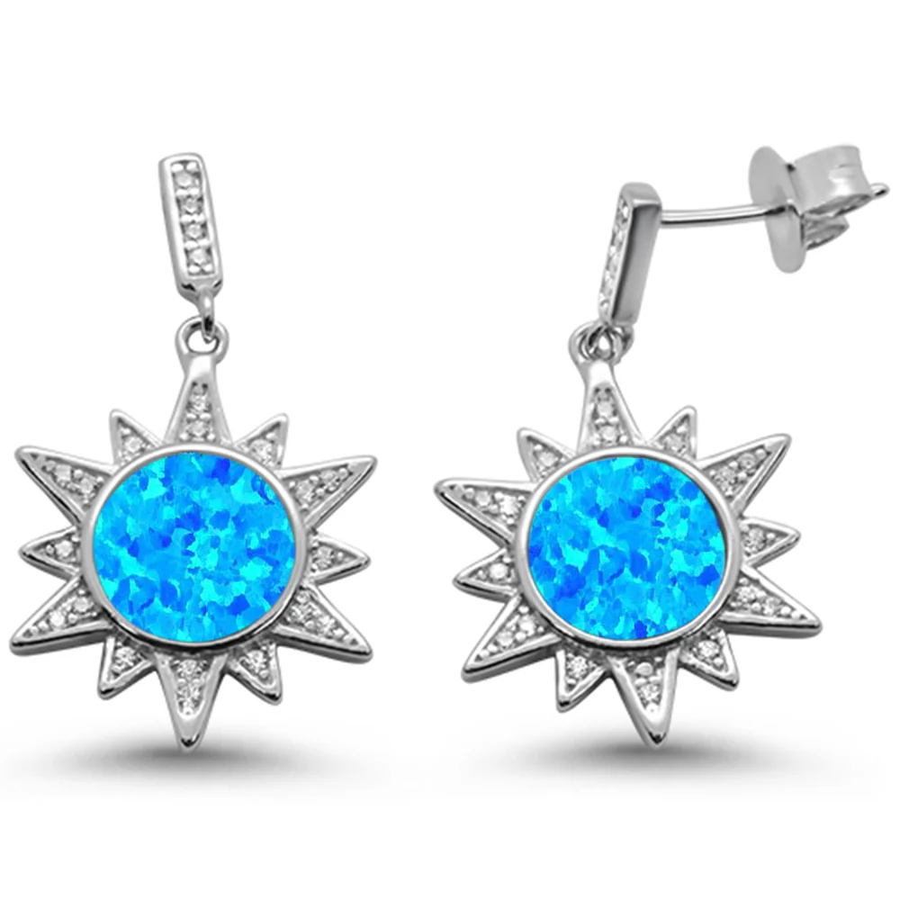 <span>CLOSEOUT! </span>Blue Opal Ocean Surf Celestial Sun .925 Sterling Silver Earrings