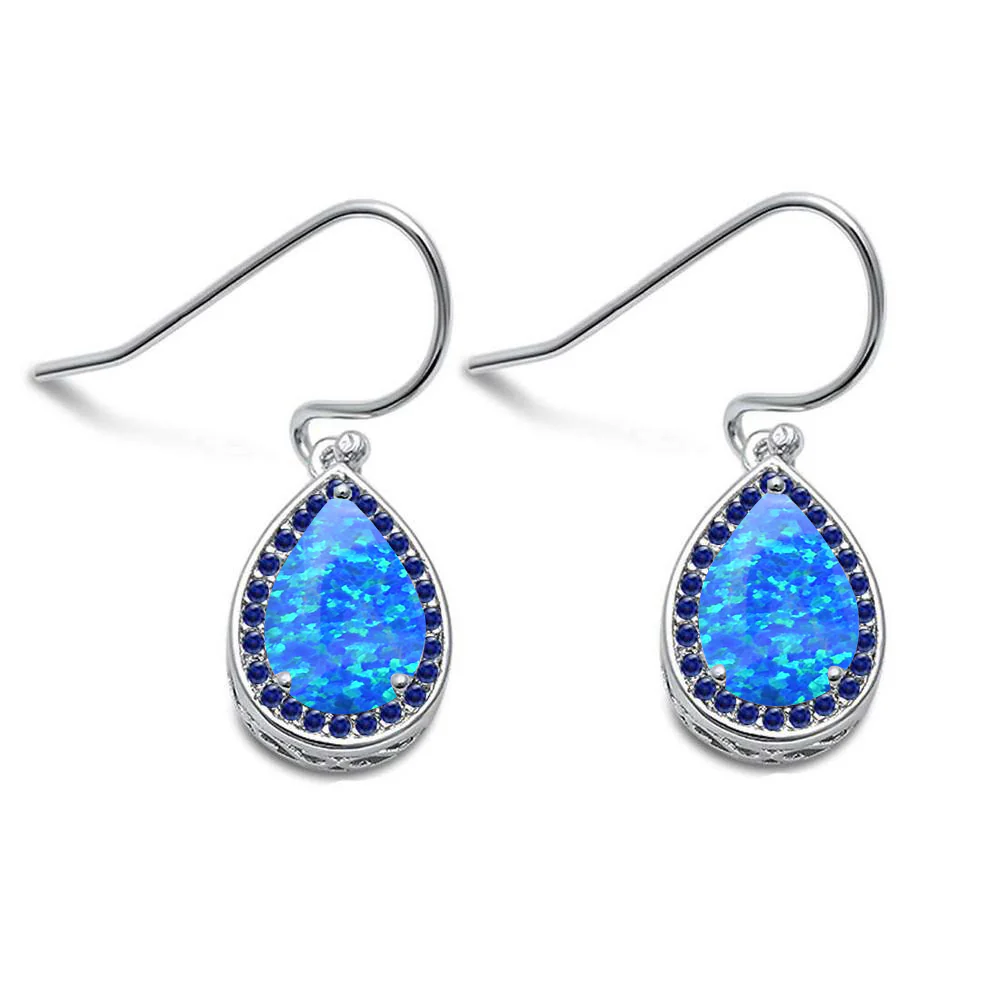Blue Opal Pear Shape & Sapphire  .925 Sterling Silver Earrings