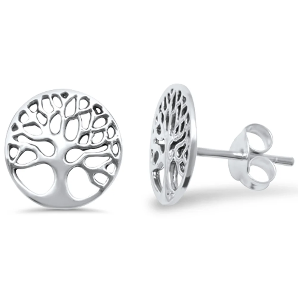 <span>CLOSEOUT! </span>Plain Round Tree of Life Studs .925 Sterling Silver Earrings