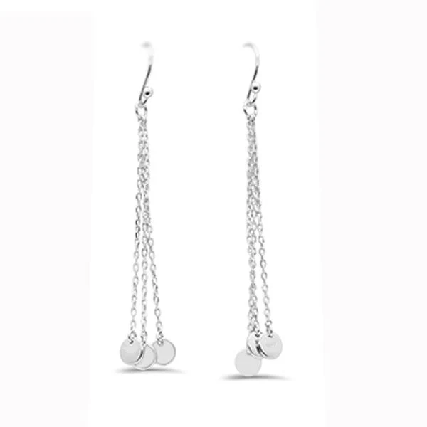 <span>CLOSEOUT! </span>Plain Hammered Disc Dangle .925 Sterling Silver Earrings - Image 2