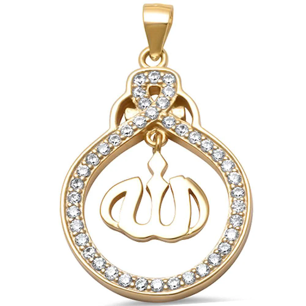 <span>CLOSEOUT!</span>Yellow Gold Plated Cz Allah Charm .925 Sterling Silver Pendant
