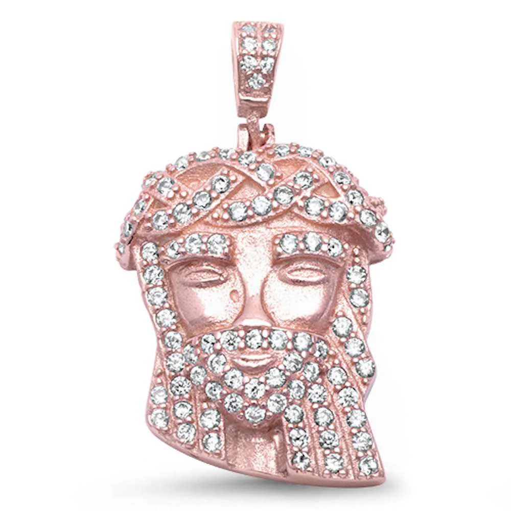 <span>CLOSEOUT! </span>Rose Gold Plated Micro Pave Cubic Zirconia Jesus .925 Sterling Silver Pendant