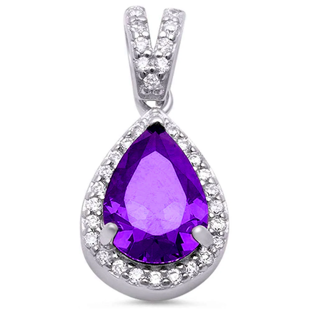 Pear Amethyst & Cubic Zirconia .925 Sterling Silver Pendant