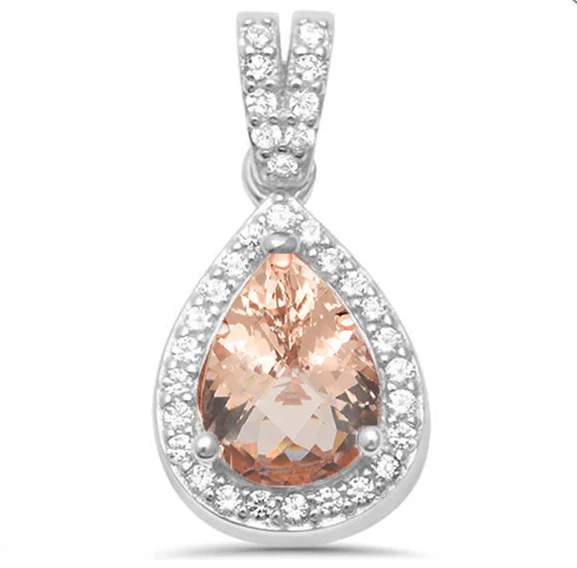 Pear Morganite & Cubic Zirconia .925 Sterling Silver Pendant