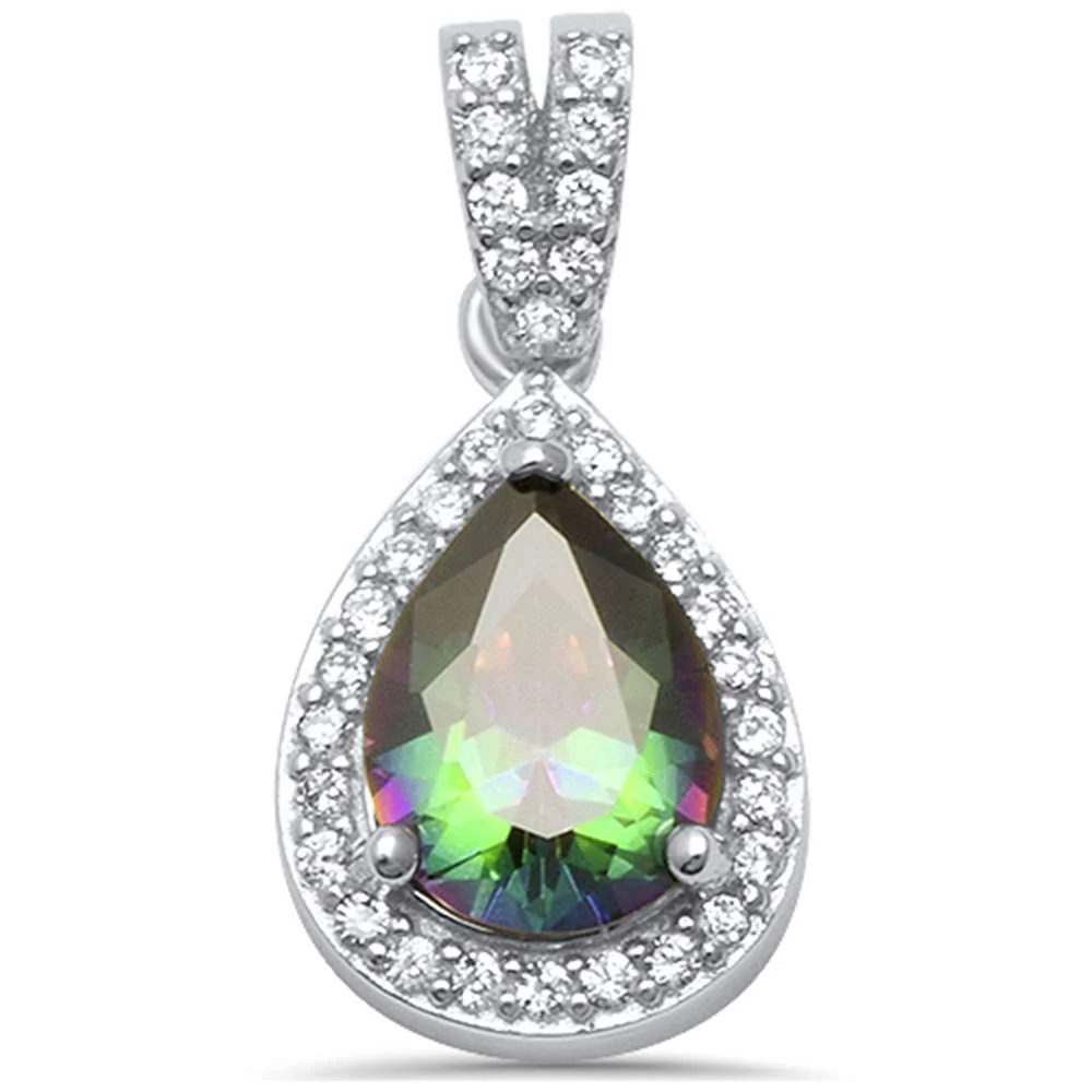 Pear Rainbow Topaz & Cubic Zirconia .925 Sterling Silver Pendant