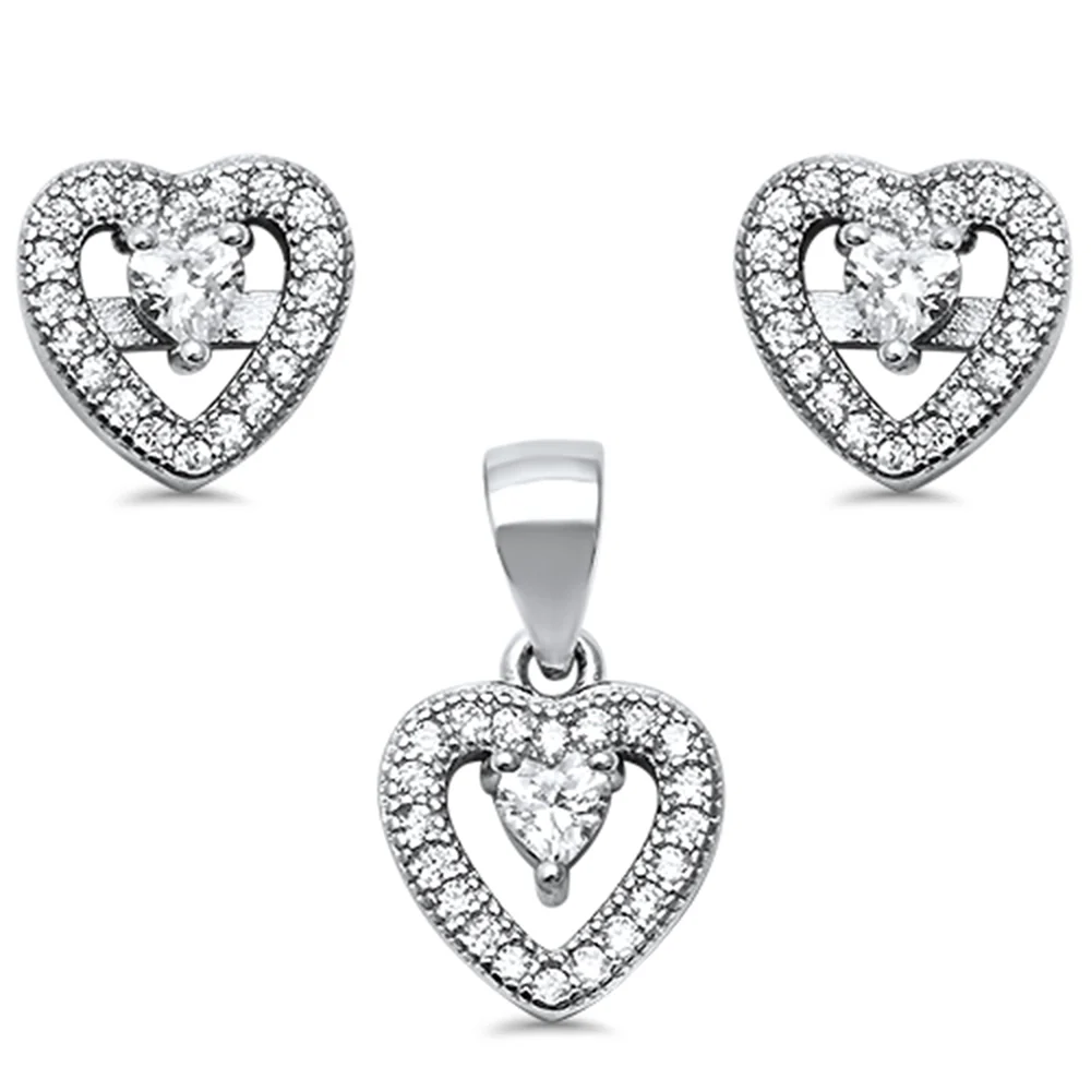 <span>CLOSEOUT! </span>Pave Cubic Zirconia .925 Sterling Silver Earring and Pendant Set